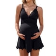 thumbnail image 1 of Sociala Ribbed Maternity Swimsuit One Piece Swim Dress Scalloped V Neck Pregnancy Bathing Suit Tie Back Swimwear, 1 of 8