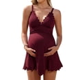 thumbnail image 1 of Sociala Ribbed Maternity Swimsuit One Piece Swim Dress Scalloped V Neck Pregnancy Bathing Suit Tie Back Swimwear, 1 of 7