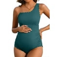 thumbnail image 1 of Sociala Ribbed Maternity Swimsuit Scalloped One Shoulder Bathing Suit Ruched Pregnancy Swimwear, 1 of 7