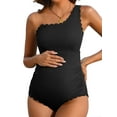 thumbnail image 1 of Sociala Ribbed Maternity Swimsuit Scalloped One Shoulder Bathing Suit Ruched Pregnancy Swimwear, 1 of 7