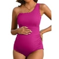 thumbnail image 1 of Sociala Ribbed Maternity Swimsuit Scalloped One Shoulder Bathing Suit Ruched Pregnancy Swimwear, 1 of 6