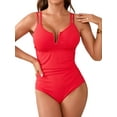 thumbnail image 1 of Sociala Ribbed Swimsuits for Womens Double Straps One Piece Swimwear, 1 of 5