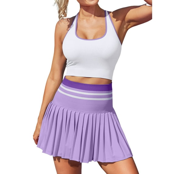 Sociala Ribbed Two Piece Tennis Sets Racerback Tops Pleated Skirts Athletic Golf Sets