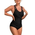 thumbnail image 1 of Sociala Ruched V Neck One Piece Swimwear Tummy Control Bath Suit Adjustable Straps Swimsuit, 1 of 6