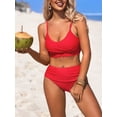 thumbnail image 1 of Sociala Scallop Trim Bikini Sets for Womens V Neck Two Piece Swimsuit with Ruched Bottoms, 1 of 5