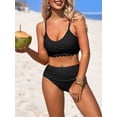 thumbnail image 1 of Sociala Scallop Trim Bikini Sets for Womens V Neck Two Piece Swimsuit with Ruched Bottoms, 1 of 5