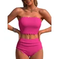 thumbnail image 1 of Sociala Strapless High Waisted Bikini Sets for Women Tummy Control Scallop Ribbed Bandeau Swimsuit Lace up Bathing Suits, 1 of 6