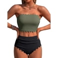 thumbnail image 1 of Sociala Strapless High Waisted Bikini Sets for Women Tummy Control Scallop Ribbed Bandeau Swimsuit Lace up Bathing Suits, 1 of 8