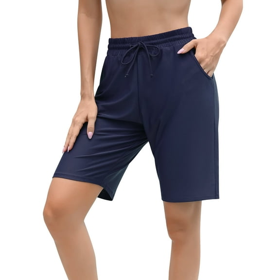 Sociala Swim Shorts for Womens Long Board Shorts with Pockets Quick Dry Bikini Bottoms Boyleg Swimmear Liner