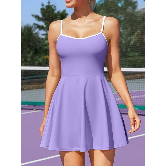 Sociala V Neck A-Line Tennis Dress for Womens Adjustable Straps Golf Athletic Dresses Built in Shorts