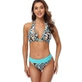 thumbnail image 1 of Sociala V Neck Halter Bikini Sets Mid Bottoms Color Block Two Piece Swimsuits, 1 of 5