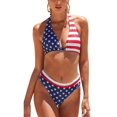 thumbnail image 1 of Sociala V Neck Halter Bikini Sets Mid Bottoms Color Block Two Piece Swimsuits, 1 of 5