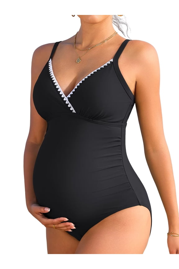 V Neck Maternity Swimsuit Ruched Side One Piece Pregnancy Bathing Suits 2026 Swimwear