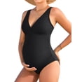 thumbnail image 1 of Sociala V Neck Maternity Swimsuit Ruched Side One Piece Pregnancy Bathing Suits Hollow Out Swimwear, 1 of 7