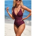 thumbnail image 1 of Sociala V Neck One Piece Swimsuit for Womens Crochet Mesh Cut Out Bathing Suit, 1 of 4