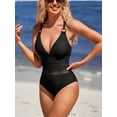 thumbnail image 1 of Sociala V Neck One Piece Swimsuit for Womens Crochet Mesh Cut Out Bathing Suit, 1 of 4