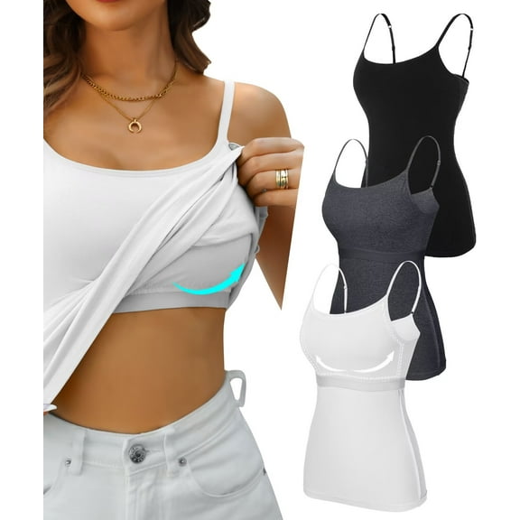 Sociala Women Cotton Camisole Shelf Bra Cami Adjustable Spaghetti Strap Tank Top 3-Pack