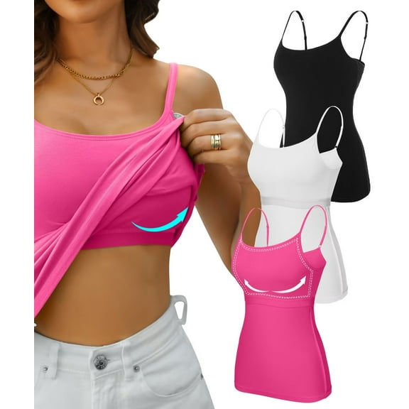 Sociala Women Cotton Camisole Shelf Bra Cami Adjustable Spaghetti Strap Tank Top 3-Pack