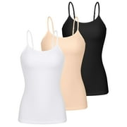 Sociala Women Cotton Camisole Shelf Bra Cami Adjustable Spaghetti Strap Tank Top 3-Pack