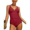 thumbnail image 1 of Sociala Women Criss Cross Ruched One Piece Bath Suit Monkini Tummy Control Swimwear, 1 of 4