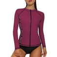 thumbnail image 1 of Sociala Women Full Zipper Rash Guard Long Sleeve Color Blocked Swimsuits UOP 50+, 1 of 4