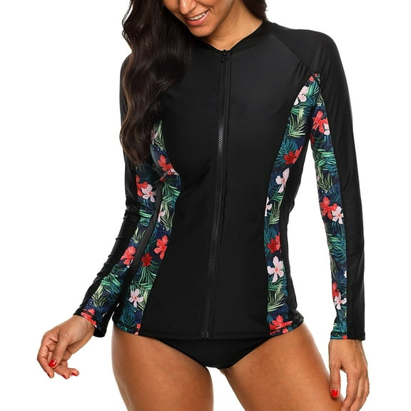 Sociala Women Full Zipper Rashguard Swimwear Long Sleeve Athletic Tops UPF 50 
