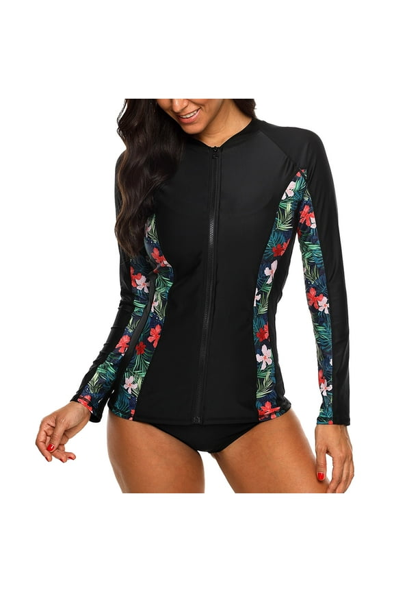 Women Full Zipper Rashguard Swimwear Long Sleeve Athletic Tops UPF 50+