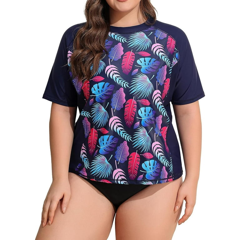 Sociala Women Plus Size Rash Guard Short Sleeve Swim Shirt