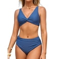 thumbnail image 1 of Sociala Women Ruched Two Piece Swimsuit Knot Twist Bikini Set V Cut Bathing Suits 2026 Swimwear, 1 of 7