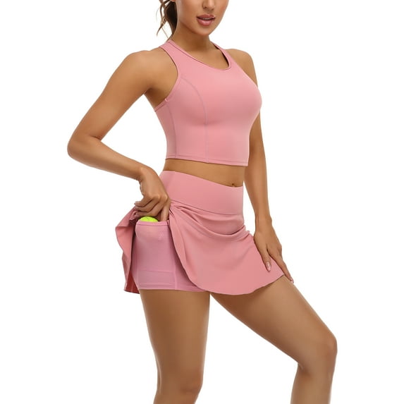 Sociala Women Tennis Dresses Set With Shorts and Pockets Golf Workout Outfits Skirts Sets