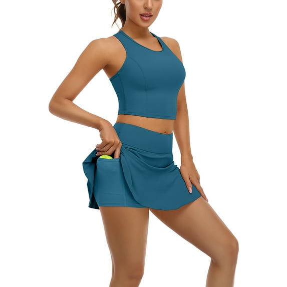 Sociala Women Tennis Dresses Set With Shorts and Pockets Golf Workout Outfits Skirts Sets