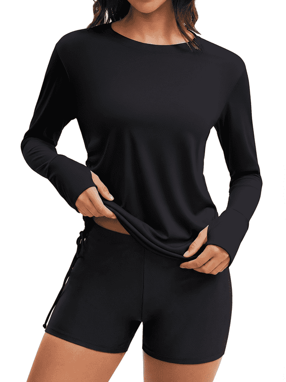 Women Two Piece Rash Guard Long Sleeve Swim Shirt and Shorts UPF 50+ Quick Dry 2 Piece Bathing Suit