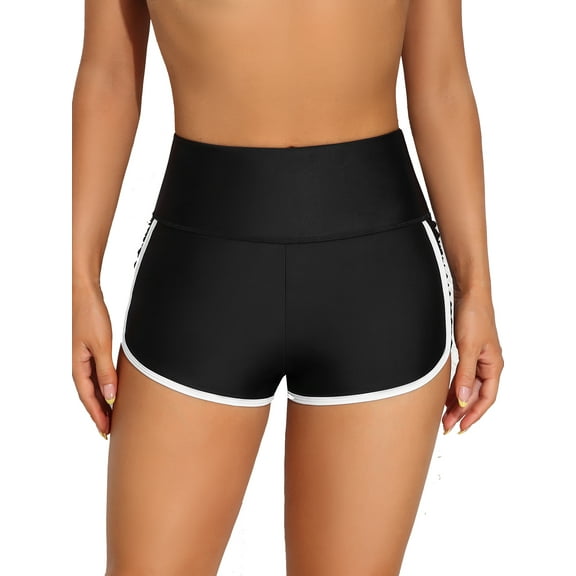 Sociala Women's Black Wide Waistband Swim Bottoms Bikini Tankini Ruched Swim Shorts