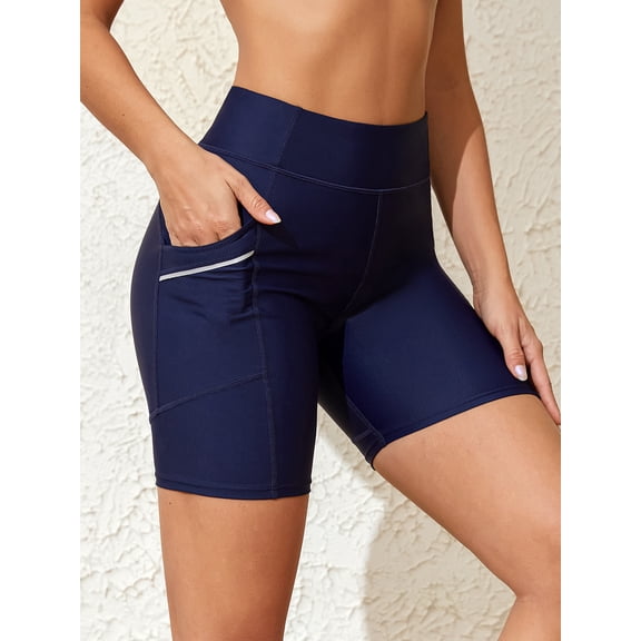 Sociala Women's Board Shorts High Waist Stretchy Swimsuit Bottom Swim Trunk with Pockrts