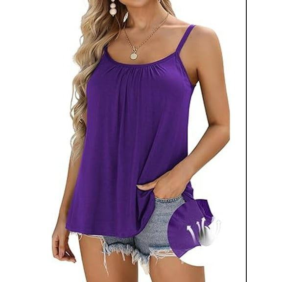 Sociala Women's Built in Bra Camisole Summer Flowy Tank Top with Adjustable Straps Loose Fit Tunic Tops, A (Padded Bra)