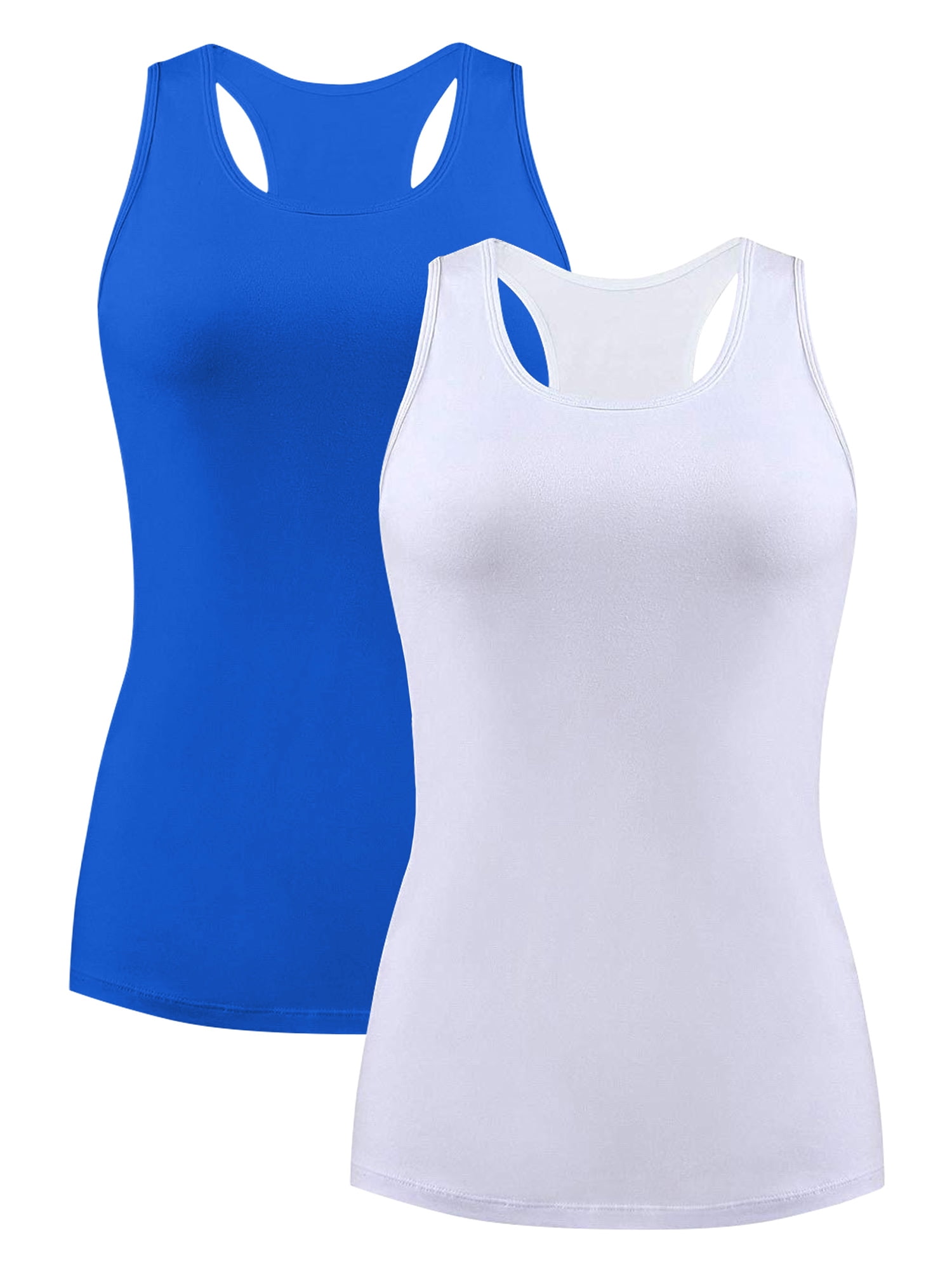 Women's Cotton Racerback Camis Tank Tops with Shelf Bra Undershirt, 2 Pack  