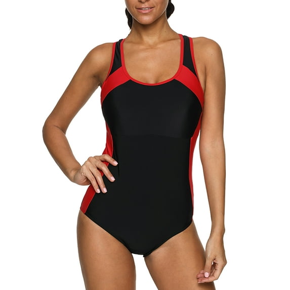 Sociala Women's Color Block Sports One-Piece Swimsuit Athletic Swimwear