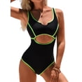 thumbnail image 1 of Sociala Women's Color Blocked One Piece Swimwear Tummy Control Monikini Swimsuit, 1 of 5