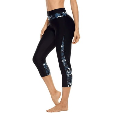 Sociala Women's Color Blocked Swimsuit Bottom High Waist Print Swim Capris Pant Sport Legging
