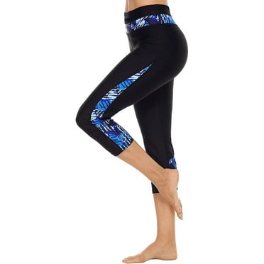 Sociala Women's Color Blocked Swimsuit Bottom High Waist Print Swim Capris Pant Sport Legging