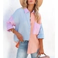 thumbnail image 1 of Sociala Women's Contrast Color Button Down Shirt Casual Blouses Loose Fit Tops with Long Sleeves, 1 of 5