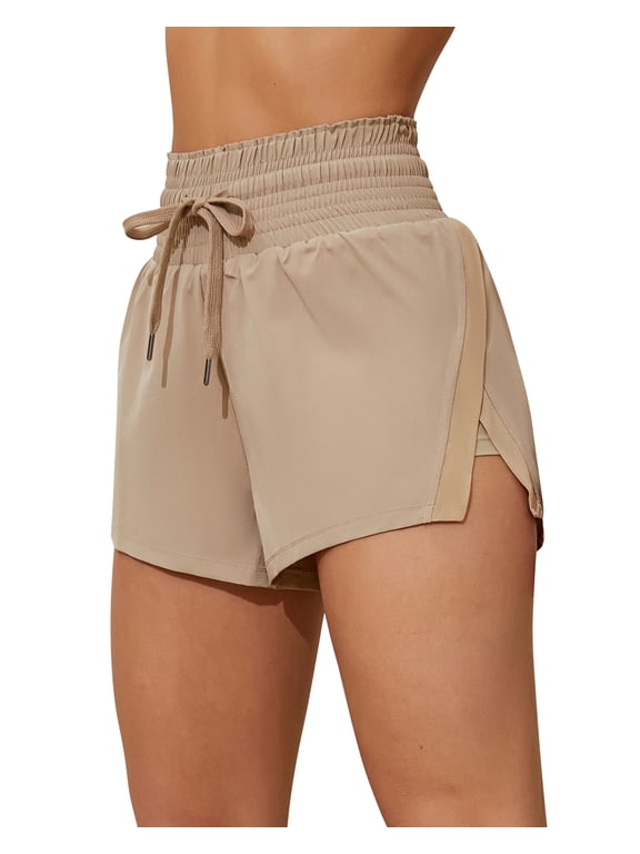 Women's Double Layer Swim Bottoms High Waisted Drawstring Bermuda Shorts Swimwear