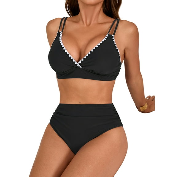 Sociala Women's Double Straps Bikini Sets High Waisted Two Piece Bathing Suit