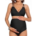 thumbnail image 1 of Sociala Women's Double Straps Maternity Bikini Set Two Piece Scalloped Bathing Suit Swimsuit, 1 of 7