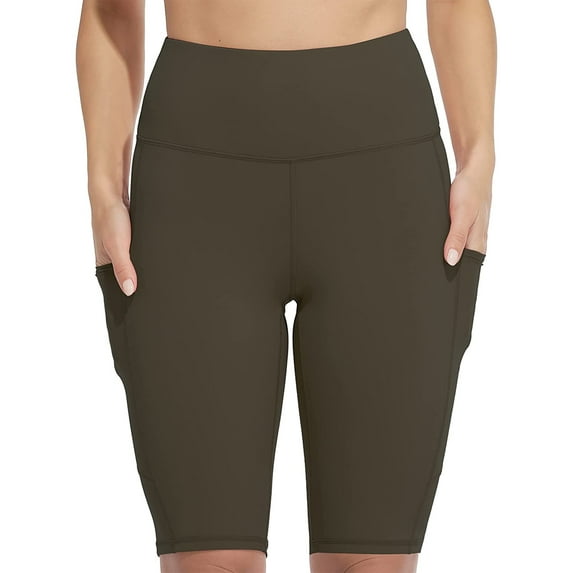 Sociala Women's Elastic Waistband Yoga Bike Board Shorts High Rise Sport Workout Shorts With Two Pockets