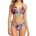 thumbnail image 1 of Sociala Women's Floral Trim Bikini Sets Tie Front Triangle Swimsuuit Lace Swimwear, 1 of 5