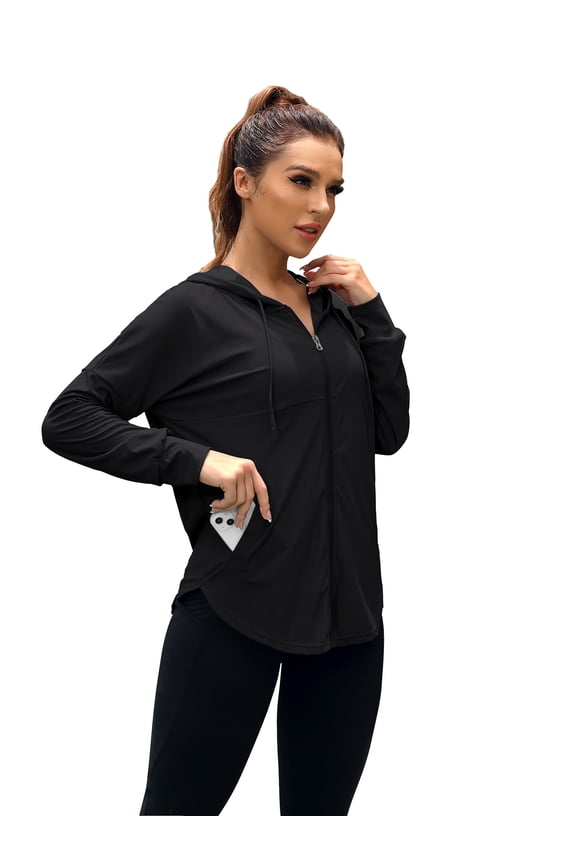Women's Full Zipper Jacket Long Sleeve Hoodie Outdoor Lightweight Sun Shirts UPF 50+
