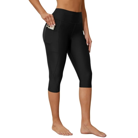Sociala Women's High Waisted Swim Bottoms Capris Legging Sport Swimming Pants with Pockets