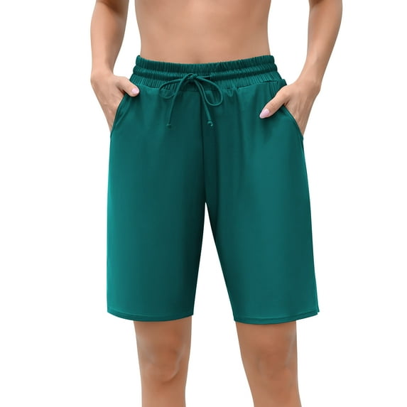 Sociala Swim Shorts for Womens Long Board Shorts with Pockets Quick Dry Bikini Bottoms Boyleg Swimmear Liner