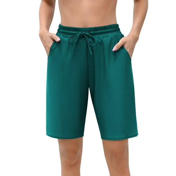 Sociala Swim Shorts for Womens Long Board Shorts with Pockets Quick Dry Bikini Bottoms Boyleg Swimmear Liner